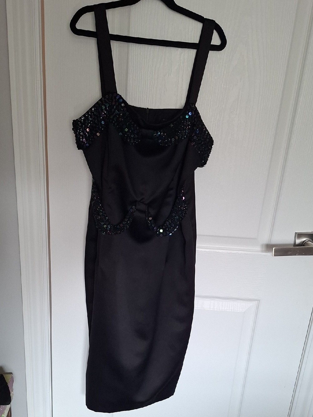 Black Sequin-Embellished Midi Sheath Dress